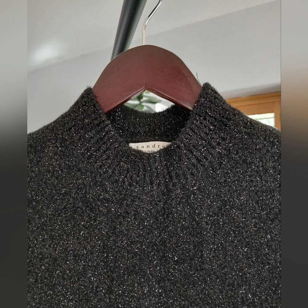Sandro Paris Black Textured Mettalic Top. Size 1 - Picture 2 of 7